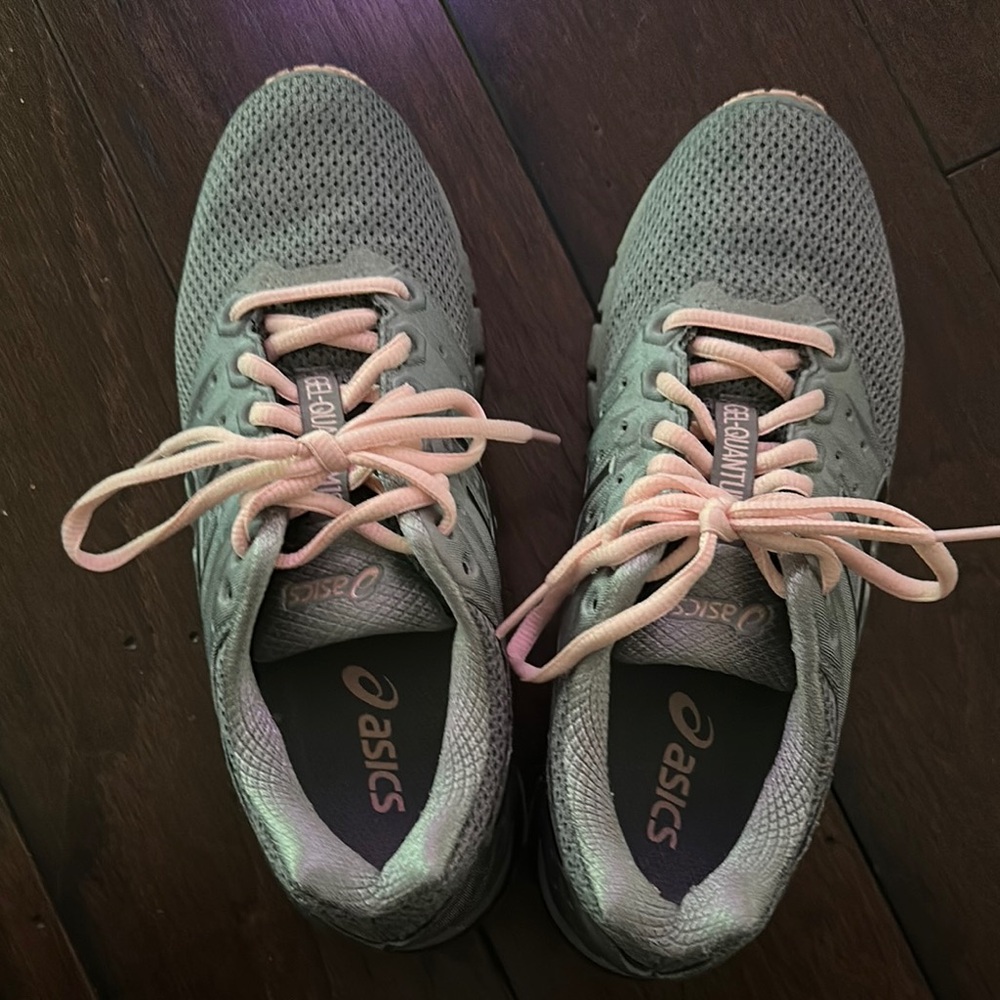 Asics Gray and Pink Athletic Shoes for Running